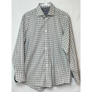 Twillory Men's 16 Gray White Checked Long Sleeve Button Up Dress Shirt Casual